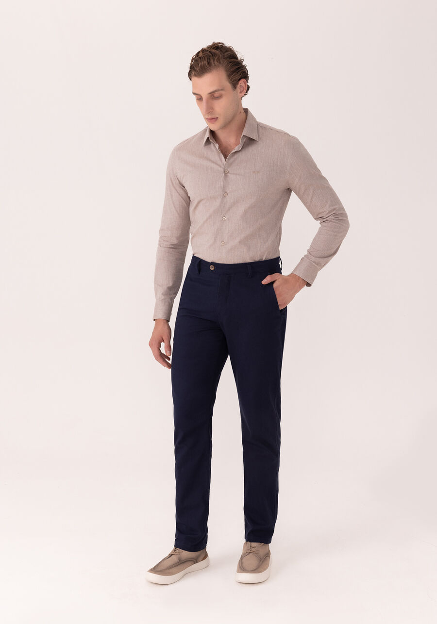 Calça Com Bolsos Em Tecido Plano Com Linho, MARINHO IMPERIO. Calça Com Bolsos Em Tecido Plano Com Linho, MARINHO IMPERIO, large.