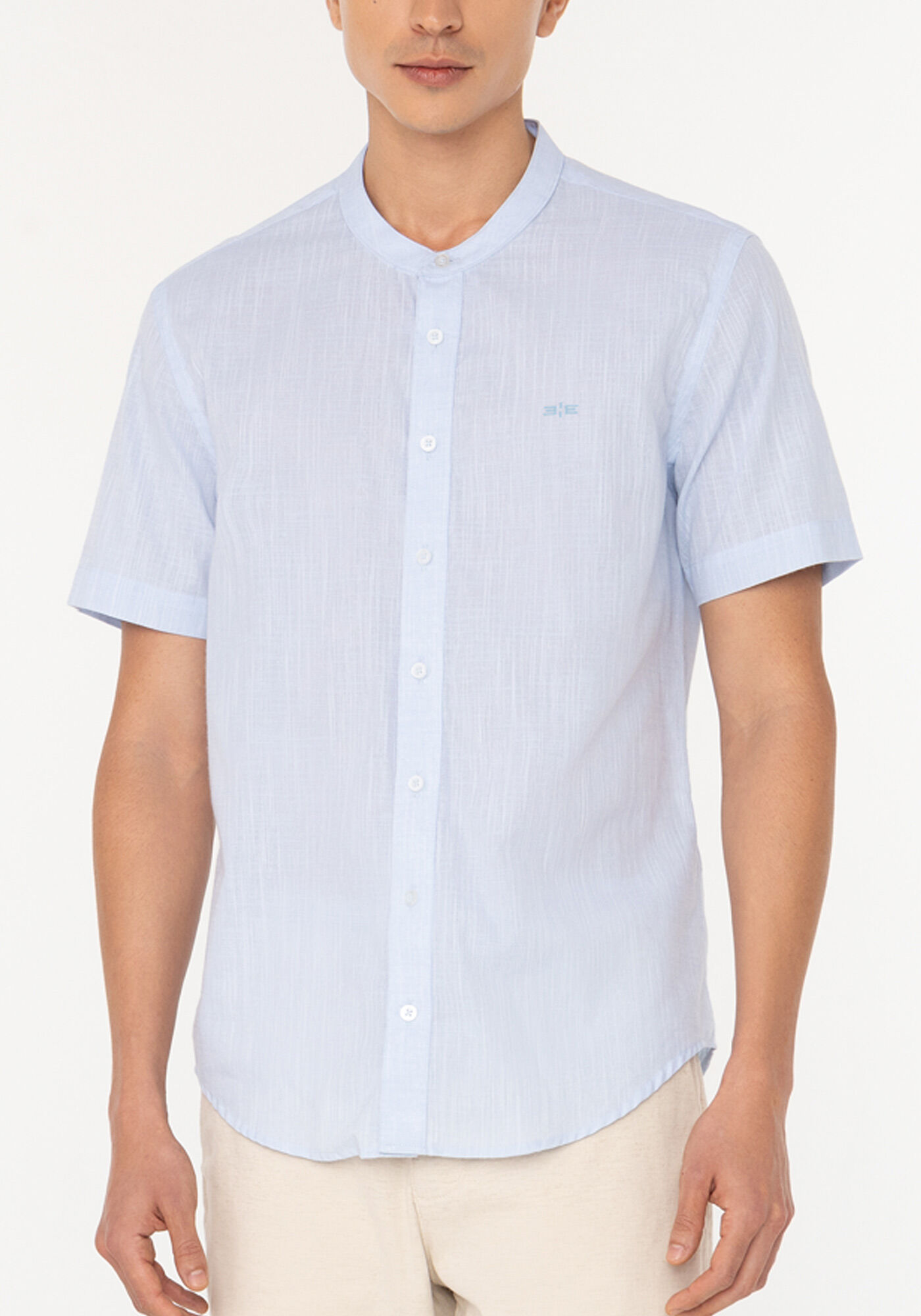 Camisa Com Manga Curta E Gola Padre Slim Fit Em Tecido Flam&ecirc;, AZUL BRIGHT, large.