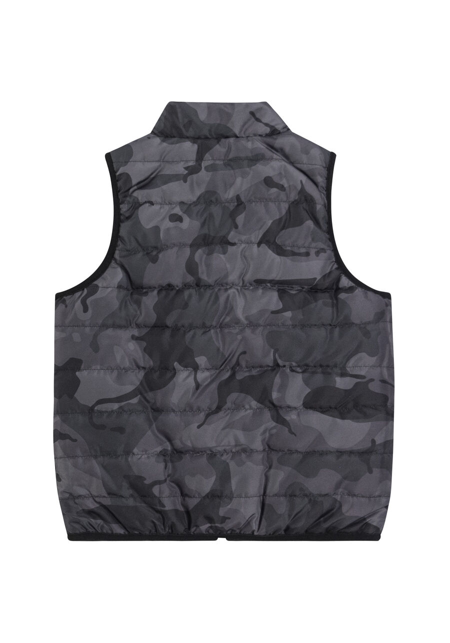 Colete Puffer Dupla Face Com Zíper E Gola Alta, PRETO REATIVO. Colete Puffer Dupla Face Com Zíper E Gola Alta, PRETO REATIVO, large.