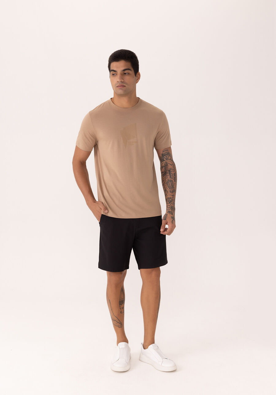 Camiseta Com Estampa Localizada Em Malha Liocel, BEGE BOSQUE. Camiseta Com Estampa Localizada Em Malha Liocel, BEGE BOSQUE, large.