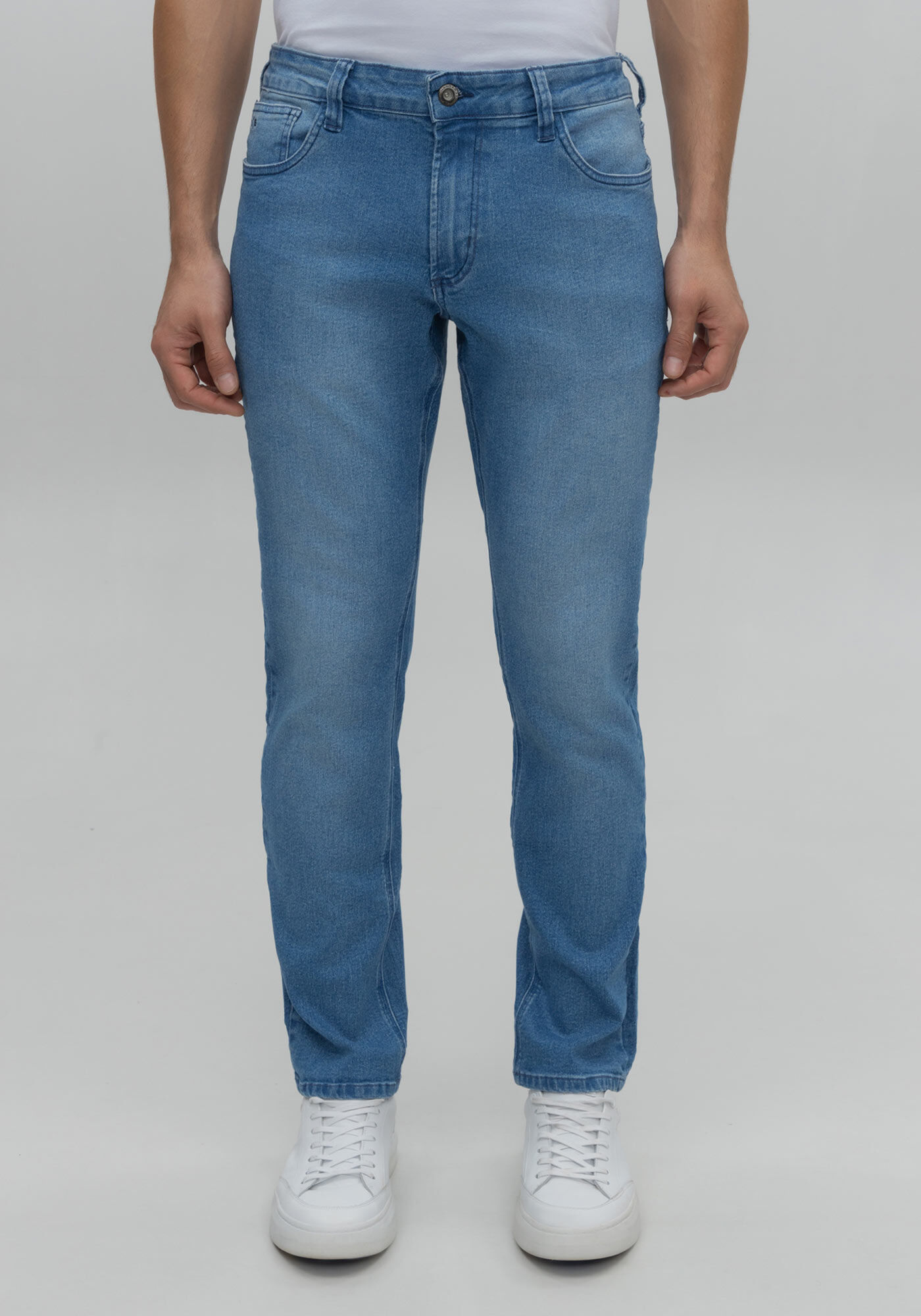 Cal&ccedil;a Jeans Reta Radial Com Bolsos Funcionais E Elastano, JEANS, large.