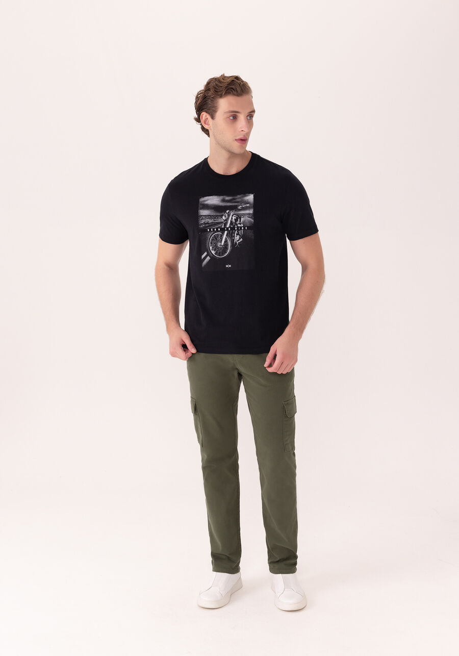 Camiseta Com Mangas Curtas Em Meia Malha Peletizada, PRETO. Camiseta Com Mangas Curtas Em Meia Malha Peletizada, PRETO, large.