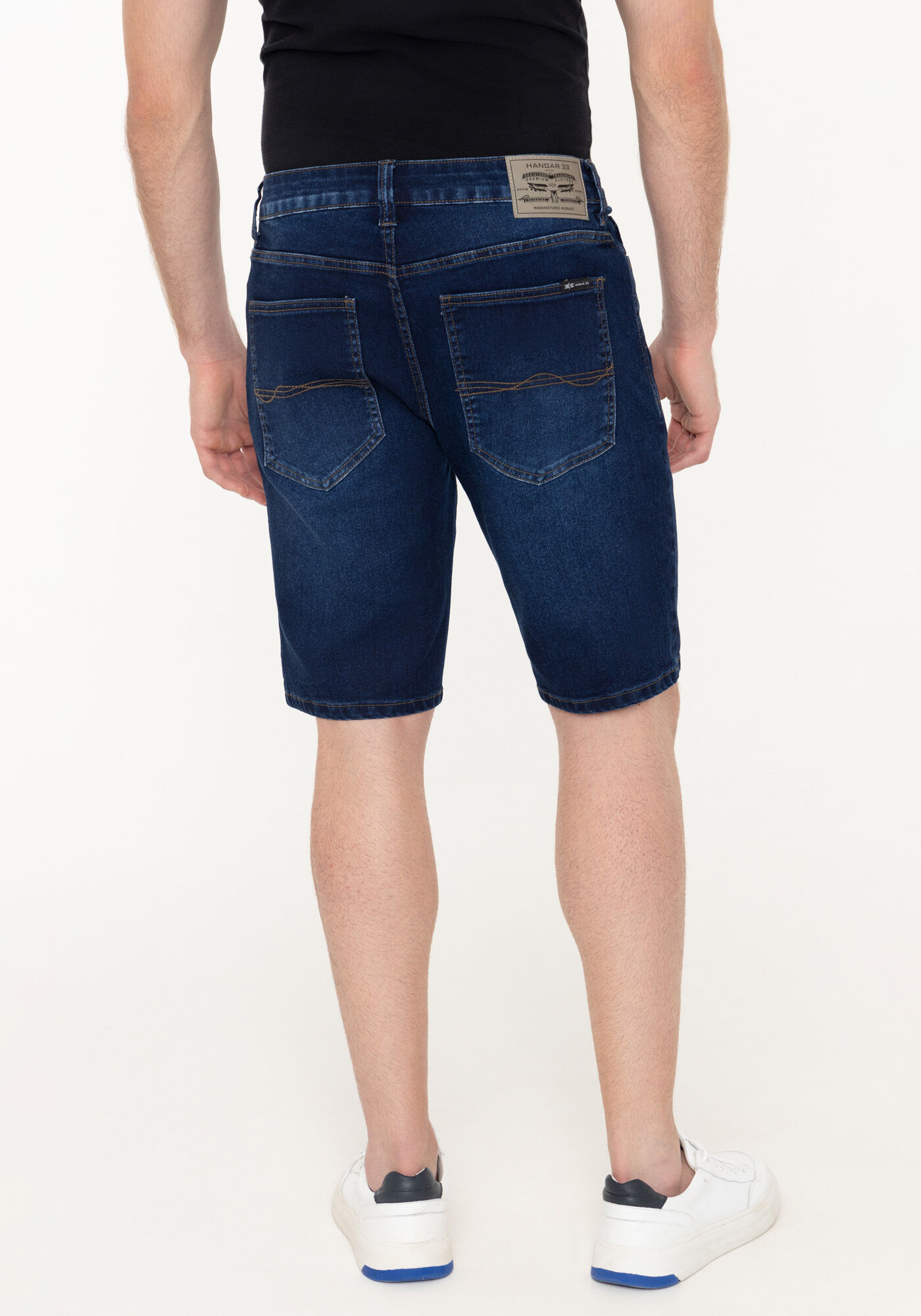 Bermuda Jeans Reta Radial Masculina Com Bolsos E Elastano, JEANS, large.