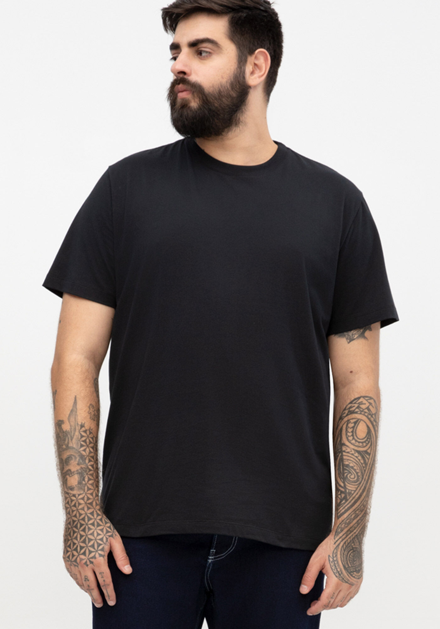 Camiseta Masculina Big & Tall em Malha B&aacute;sica, PRETO REATIVO, large.