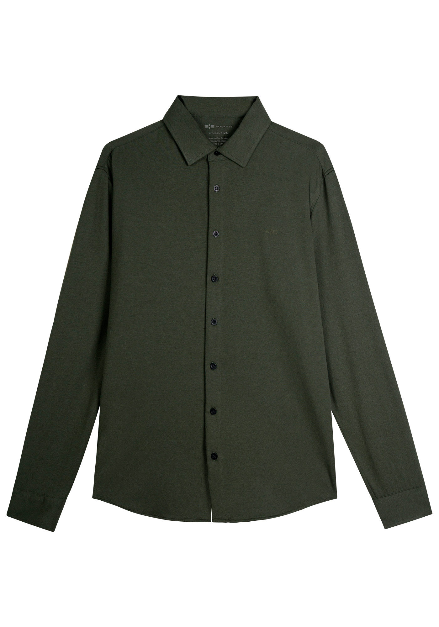 Camisa De Mangas Longas Em Malha Pima Slim Fit Masculina, VERDE VEGAS, large.