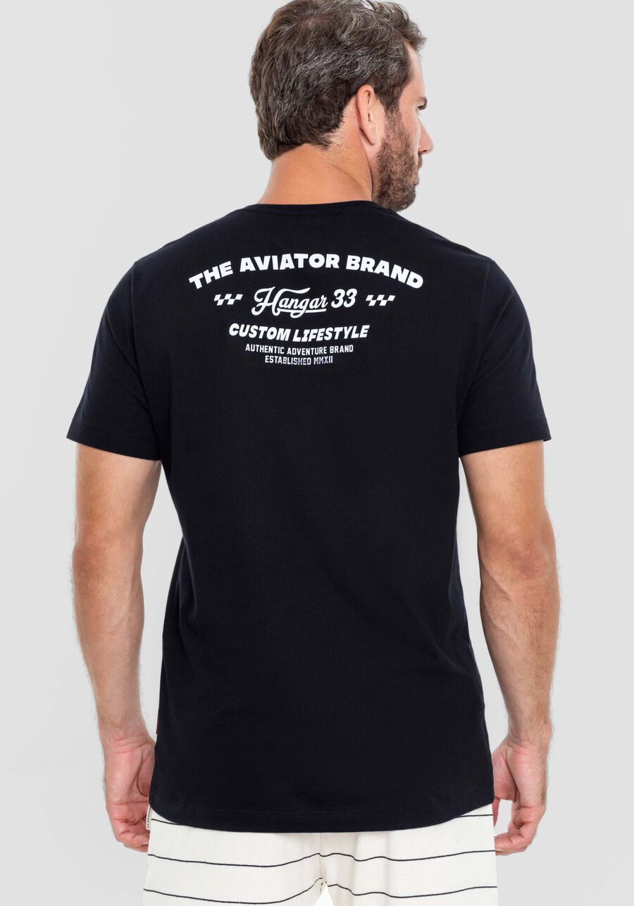 Camiseta Masculina em Malha com Estampa Costas, PRETO REATIVO. Camiseta Masculina em Malha com Estampa Costas, PRETO REATIVO, large.