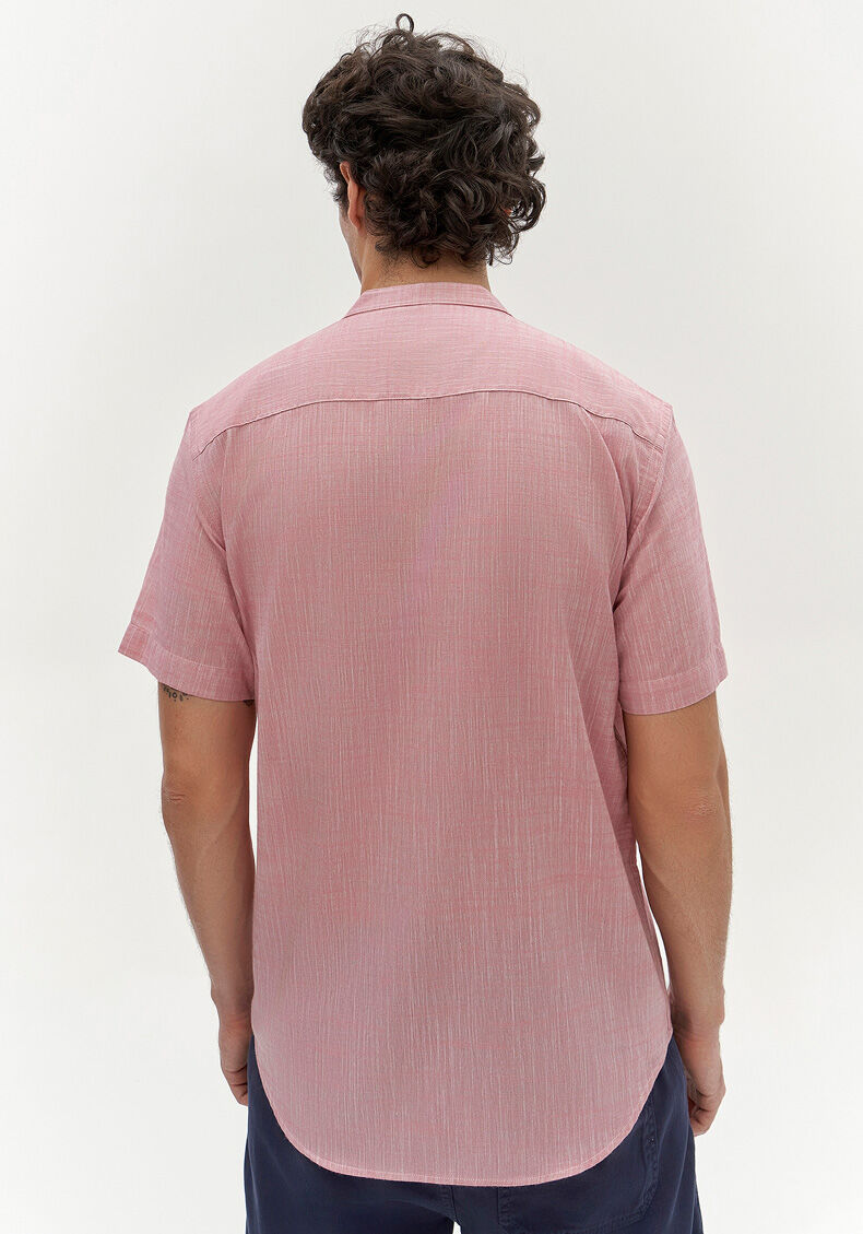 Camisa Com Gola Padre E Mangas Curtas Masculina Slim Fit, BORDO WITCH, large.