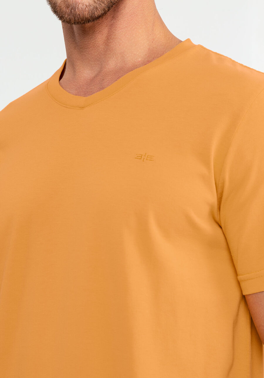 Camiseta Masculina em Malha com Decote V, AMARELO, large.
