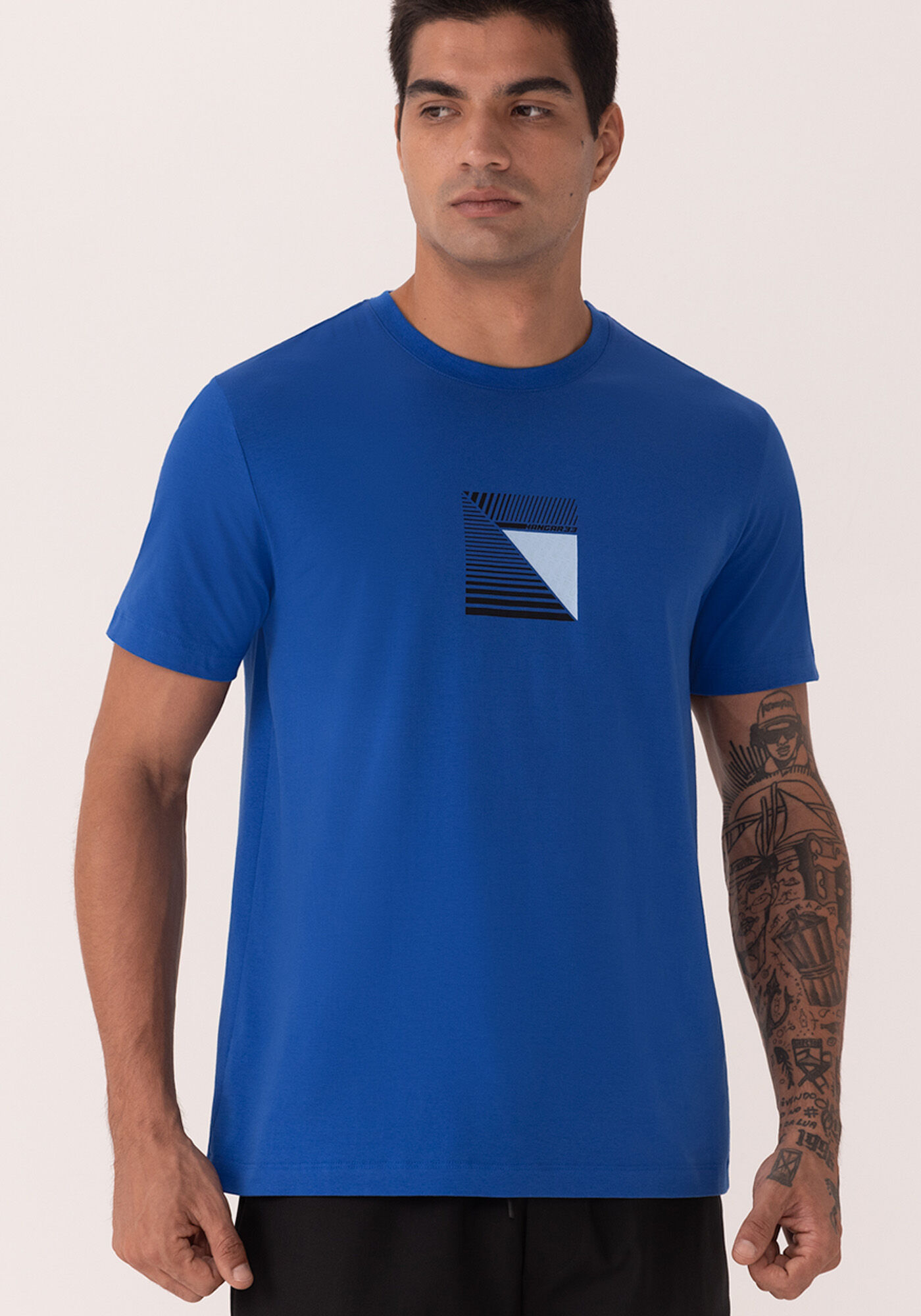 Camiseta De Mangas Curtas Em Malha Com Elastano, AZUL SPECTRUM, large.