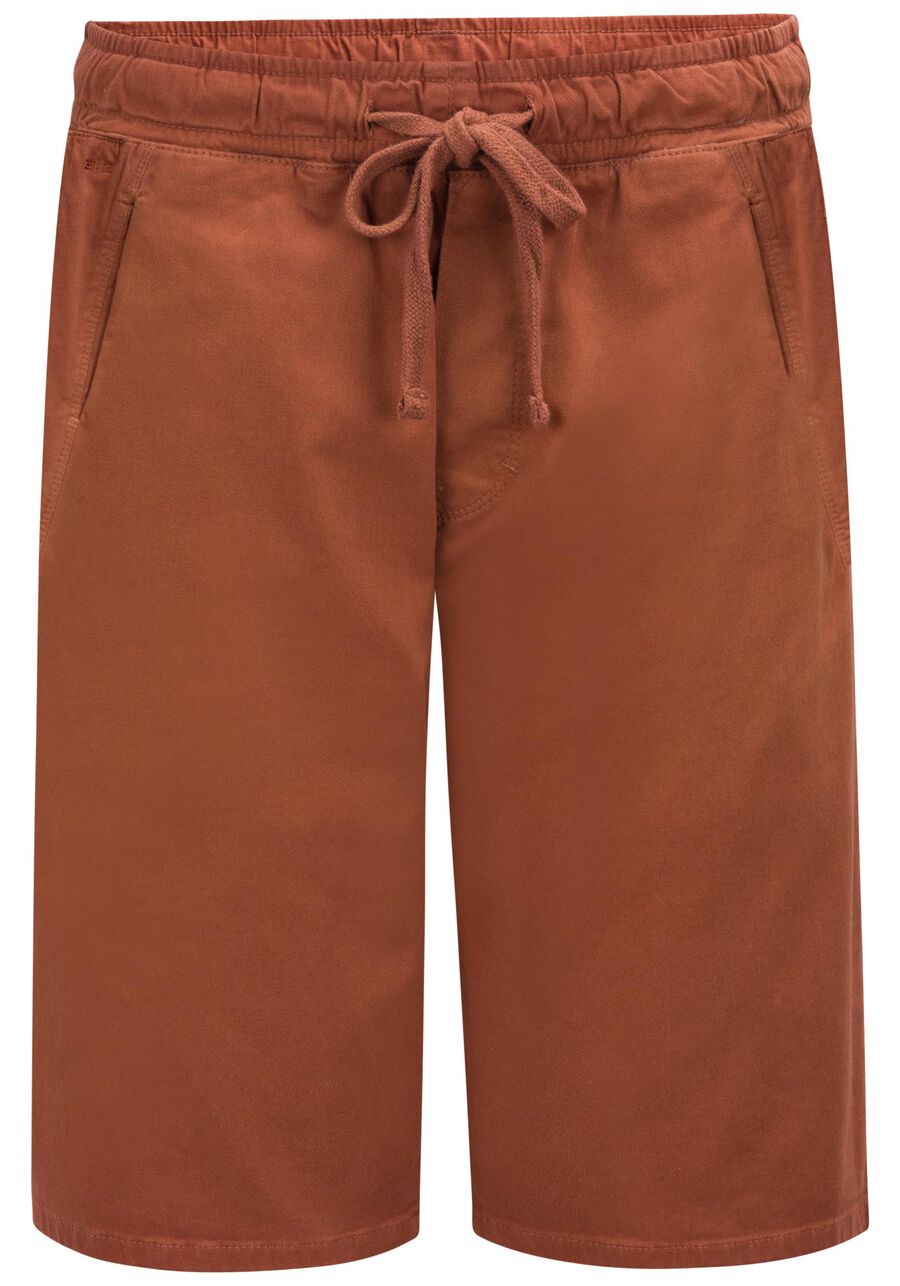 Bermuda Jogging Com Bolsos Em Sarja Denim Malha, LARANJA FERRUGEM. Bermuda Jogging Com Bolsos Em Sarja Denim Malha, LARANJA FERRUGEM, large.