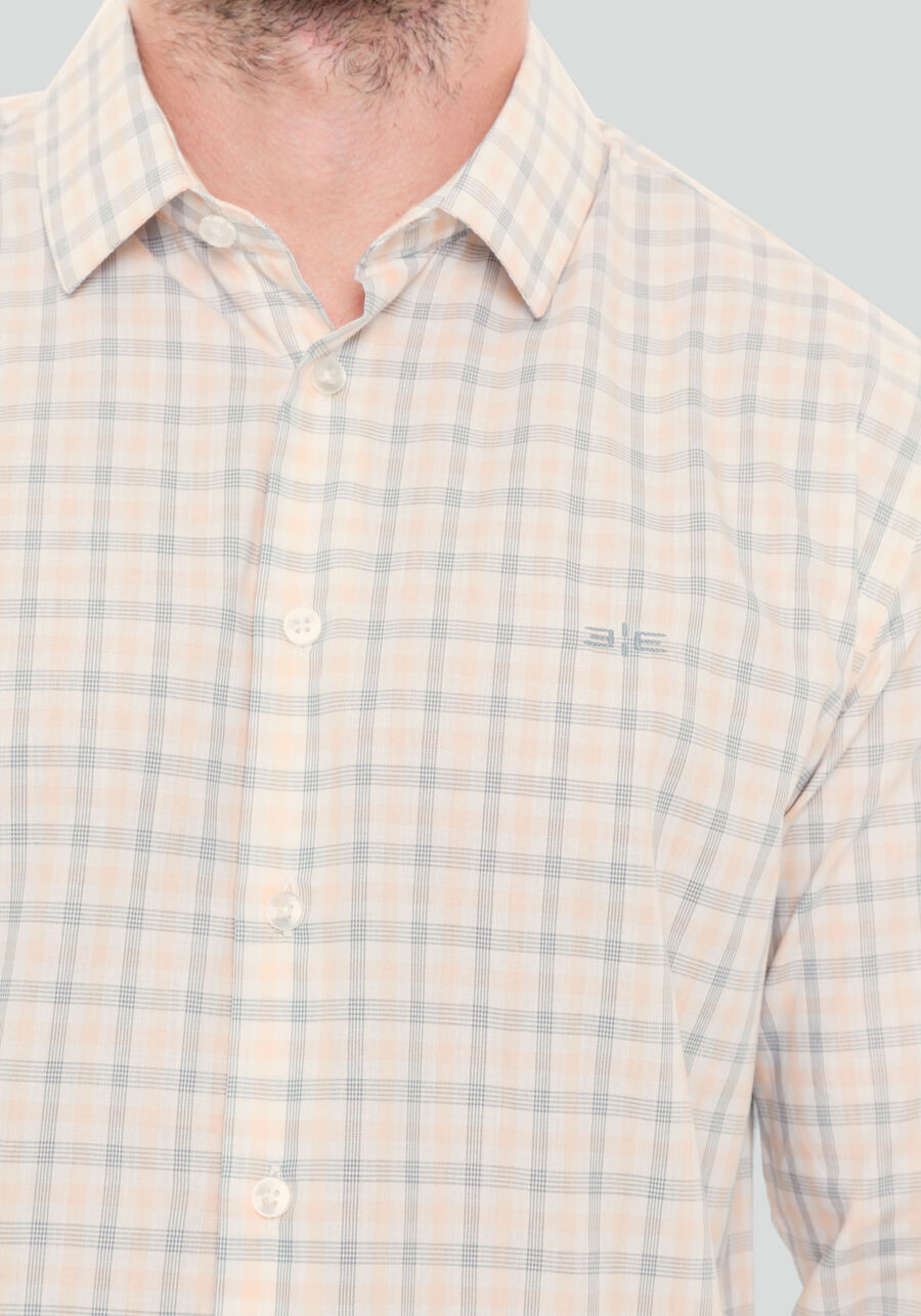 Camisa Masculina Slim Fit em Tricoline Xadrez, BRANCO/SALMAO. Camisa Masculina Slim Fit em Tricoline Xadrez, BRANCO/SALMAO, large.