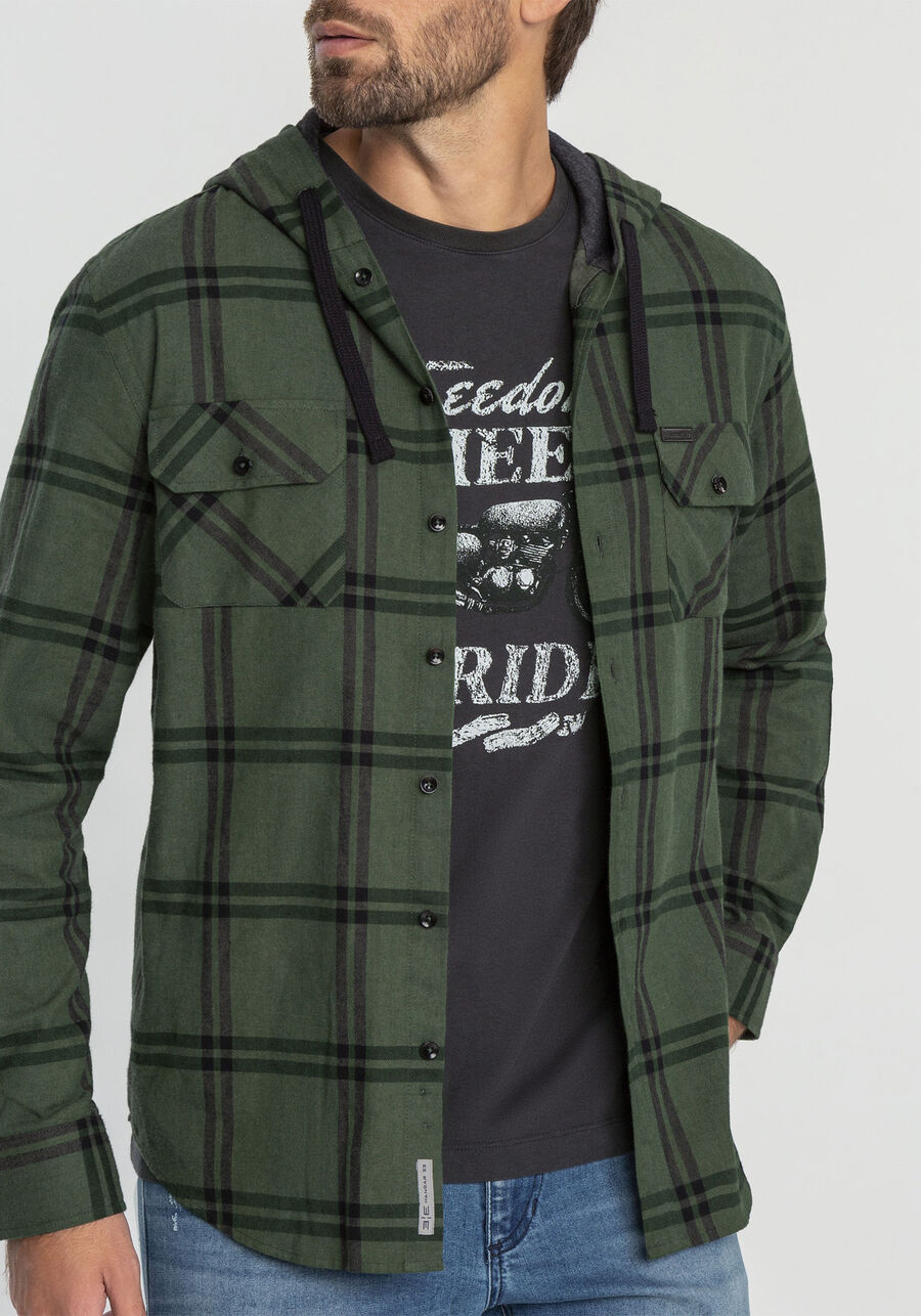 Camisa Capuz Flanela Xadrez Comfort, VERDE GOLF. Camisa Capuz Flanela Xadrez Comfort, VERDE GOLF, large.