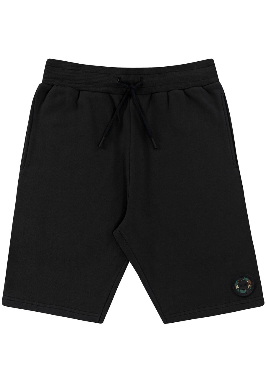 Bermuda em Moletom com Detalhe Juvenil, PRETO REATIVO. Bermuda em Moletom com Detalhe Juvenil, PRETO REATIVO, large.
