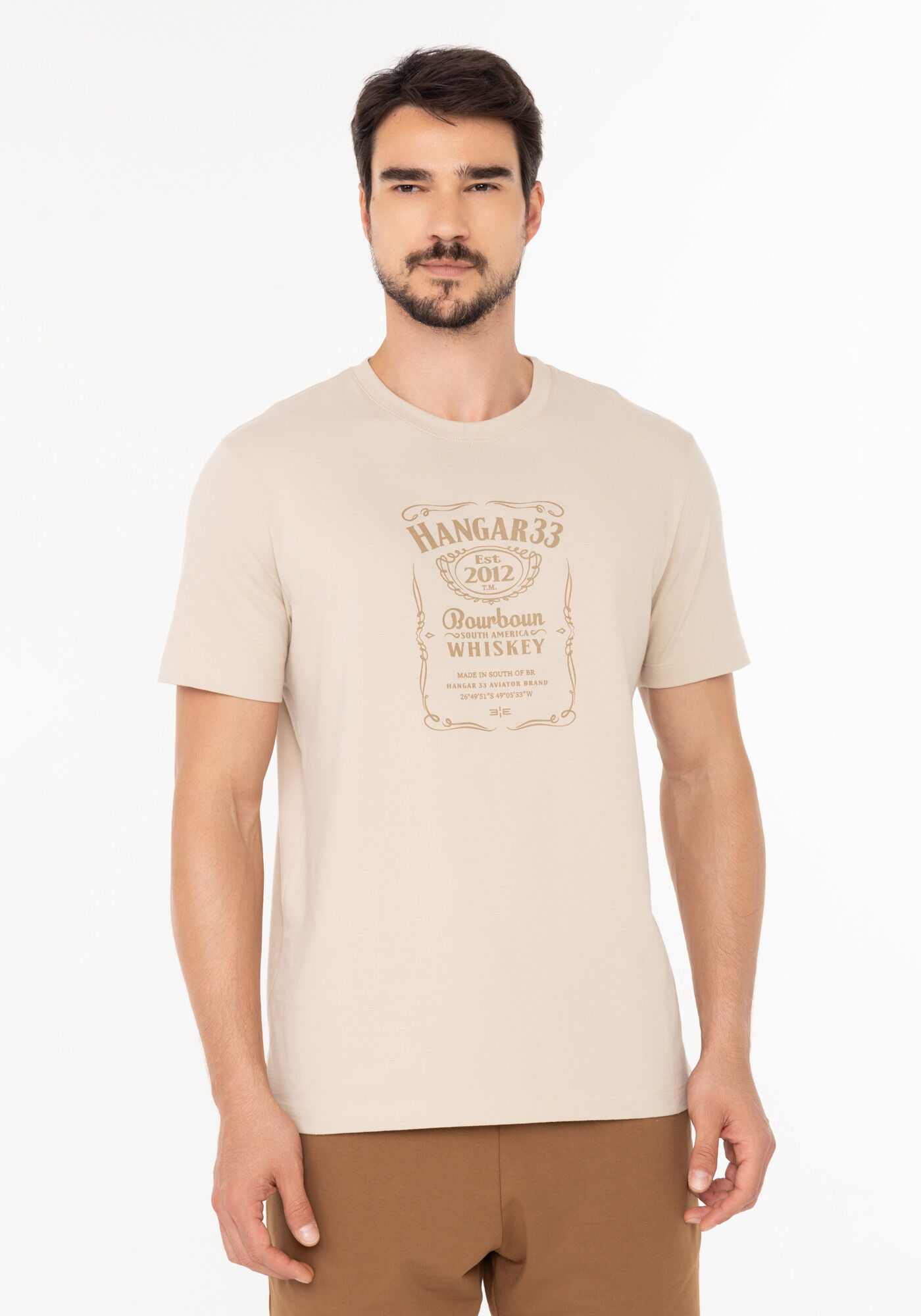 Camiseta Com Estampa Localizada Em Meia Malha De Algod&atilde;o, BEGE SILVERSTONE, large.