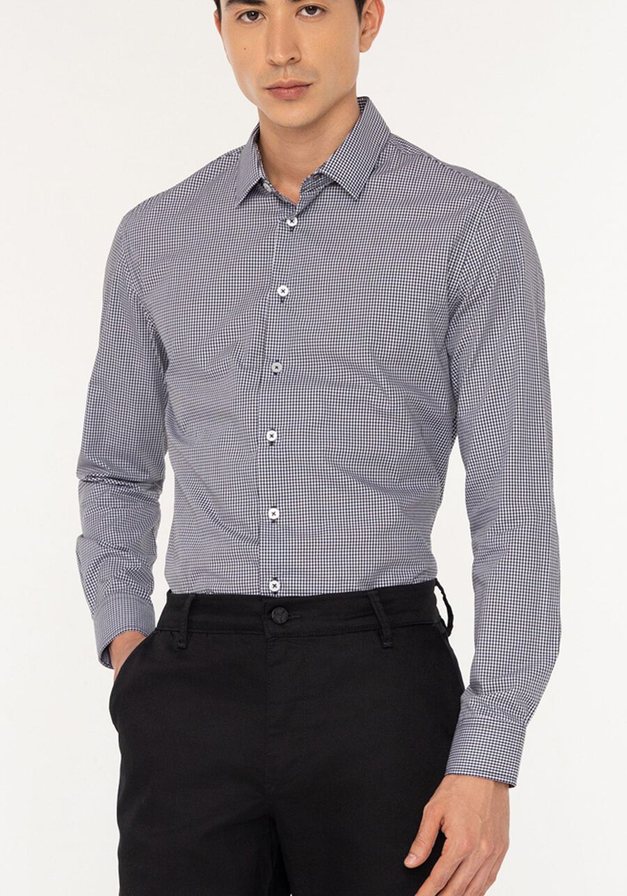 Camisa Masculina De Mangas Longas Slim Fit Com Fio Egípcio, PRETO. Camisa Masculina De Mangas Longas Slim Fit Com Fio Egípcio, PRETO, large.
