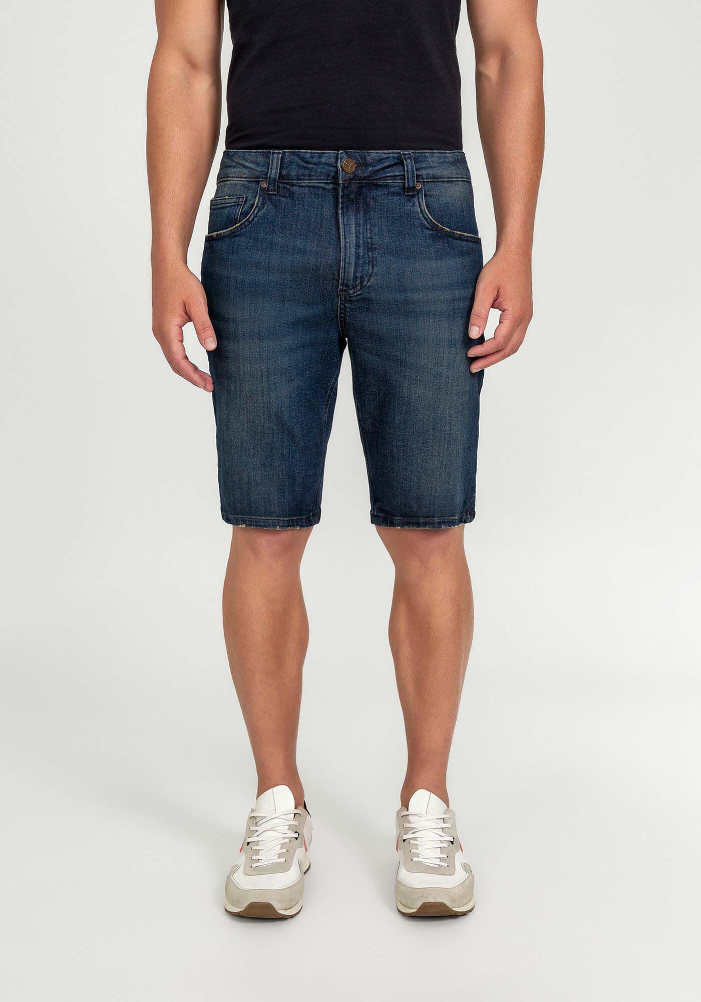 Bermuda Jeans com Elastano Reta, JEANS, large.