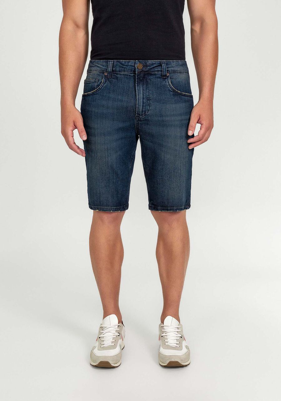 Bermuda Jeans com Elastano Reta, JEANS. Bermuda Jeans com Elastano Reta, JEANS, large.