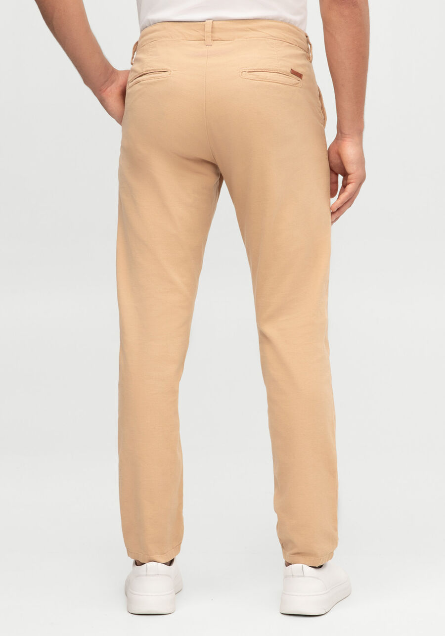 Calça Sarja Masculina Slim com Detalhe Botão, BEGE TIGER. Calça Sarja Masculina Slim com Detalhe Botão, BEGE TIGER, large.