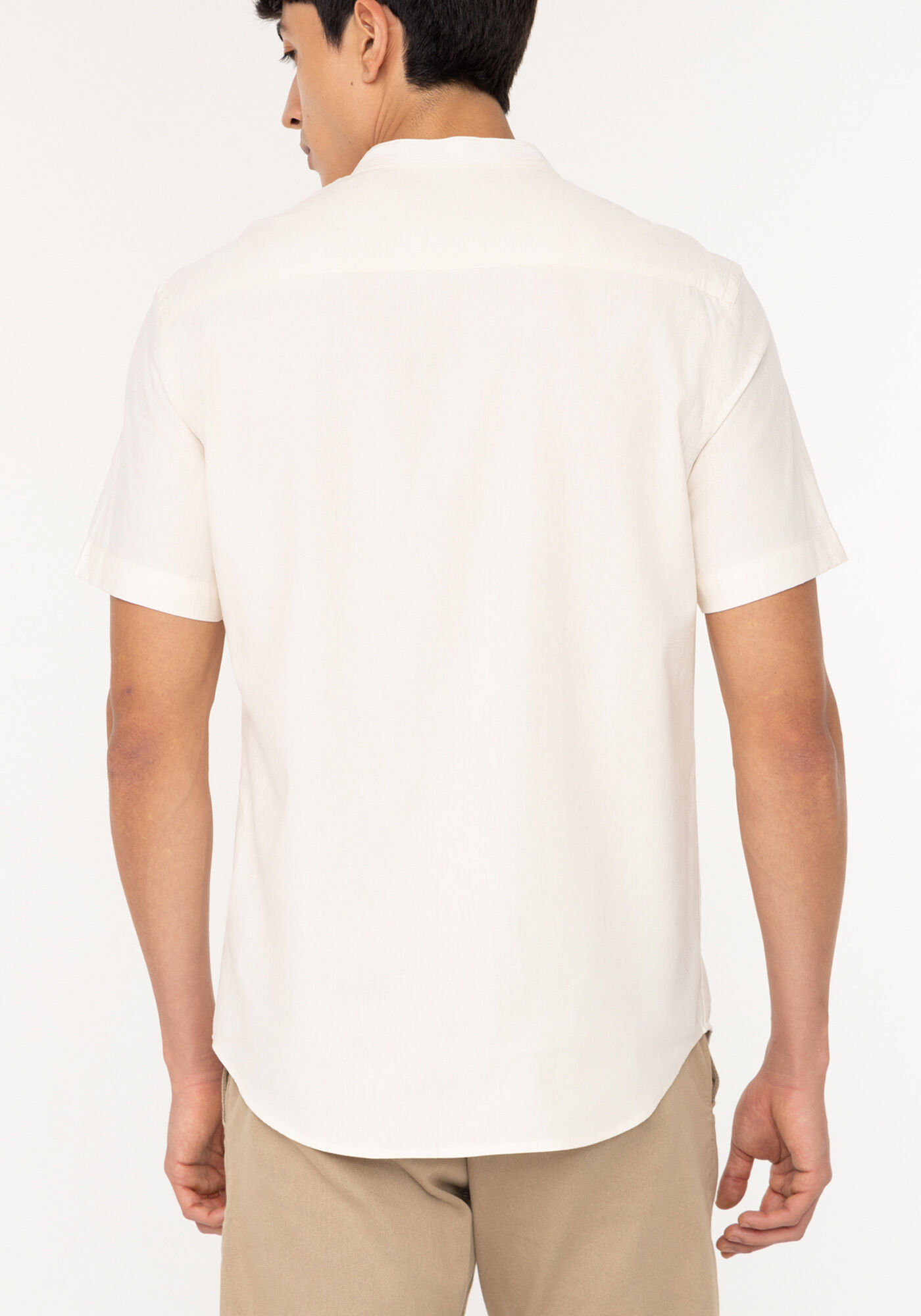 Camisa Bata De Mangas Curtas Com Linho, BRANCO OFF WHITE, large.