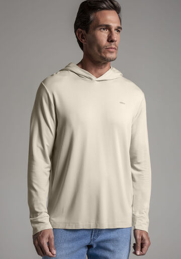 Camiseta Manga Longa Masculina com Capuz, BEGE SYSTEM. Camiseta Manga Longa Masculina com Capuz, BEGE SYSTEM, large.