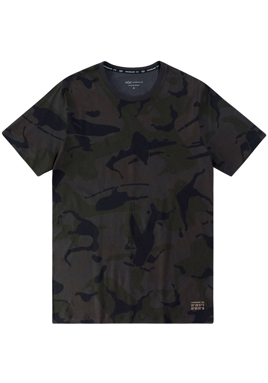 Camiseta Camuflada em Malha com Decote Redondo, CAMU CINZA. Camiseta Camuflada em Malha com Decote Redondo, CAMU CINZA, large.
