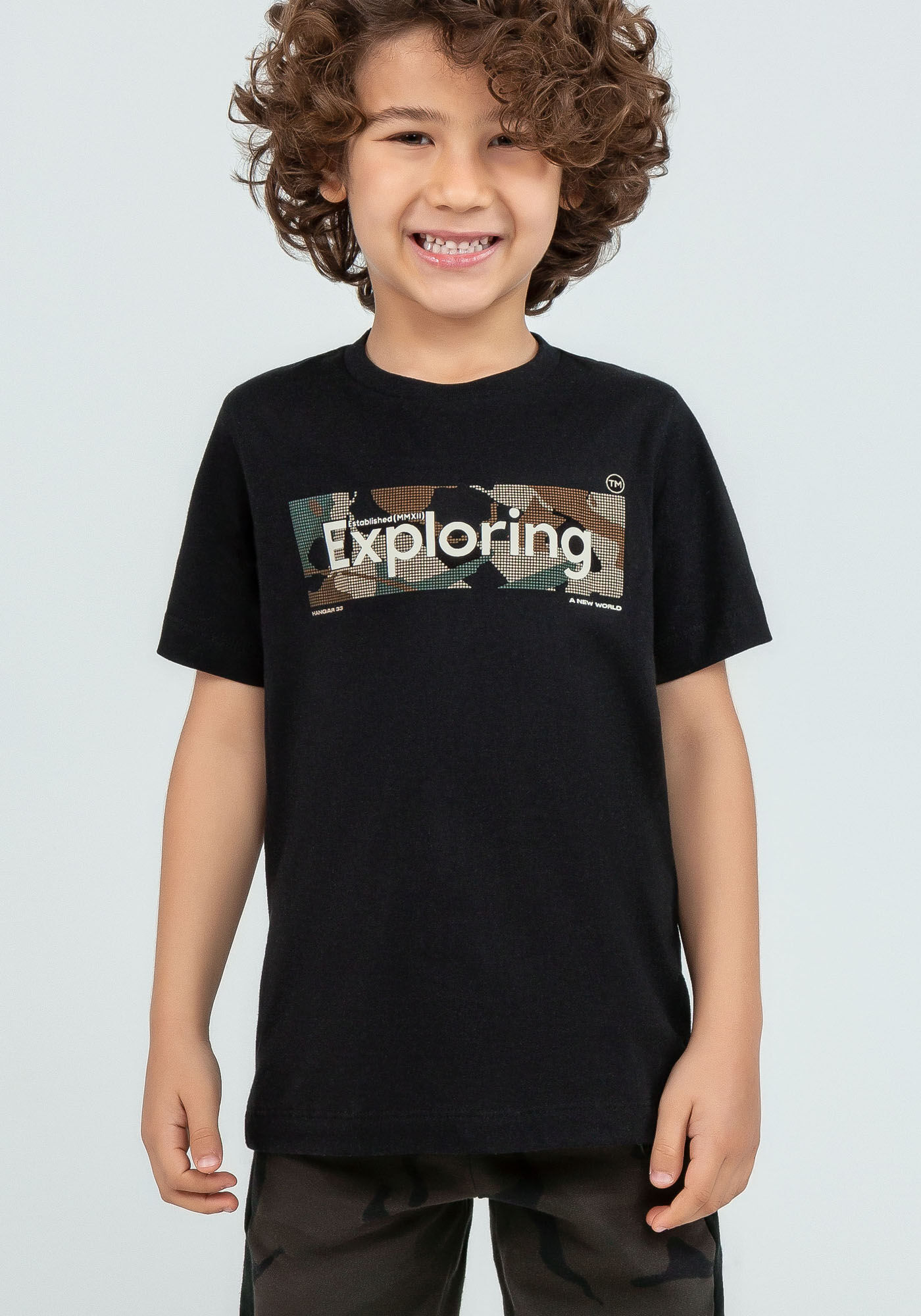 Camiseta Malha Estampa Camuflada Tal Pai Tal Filho Infantil, PRETO REATIVO, large.