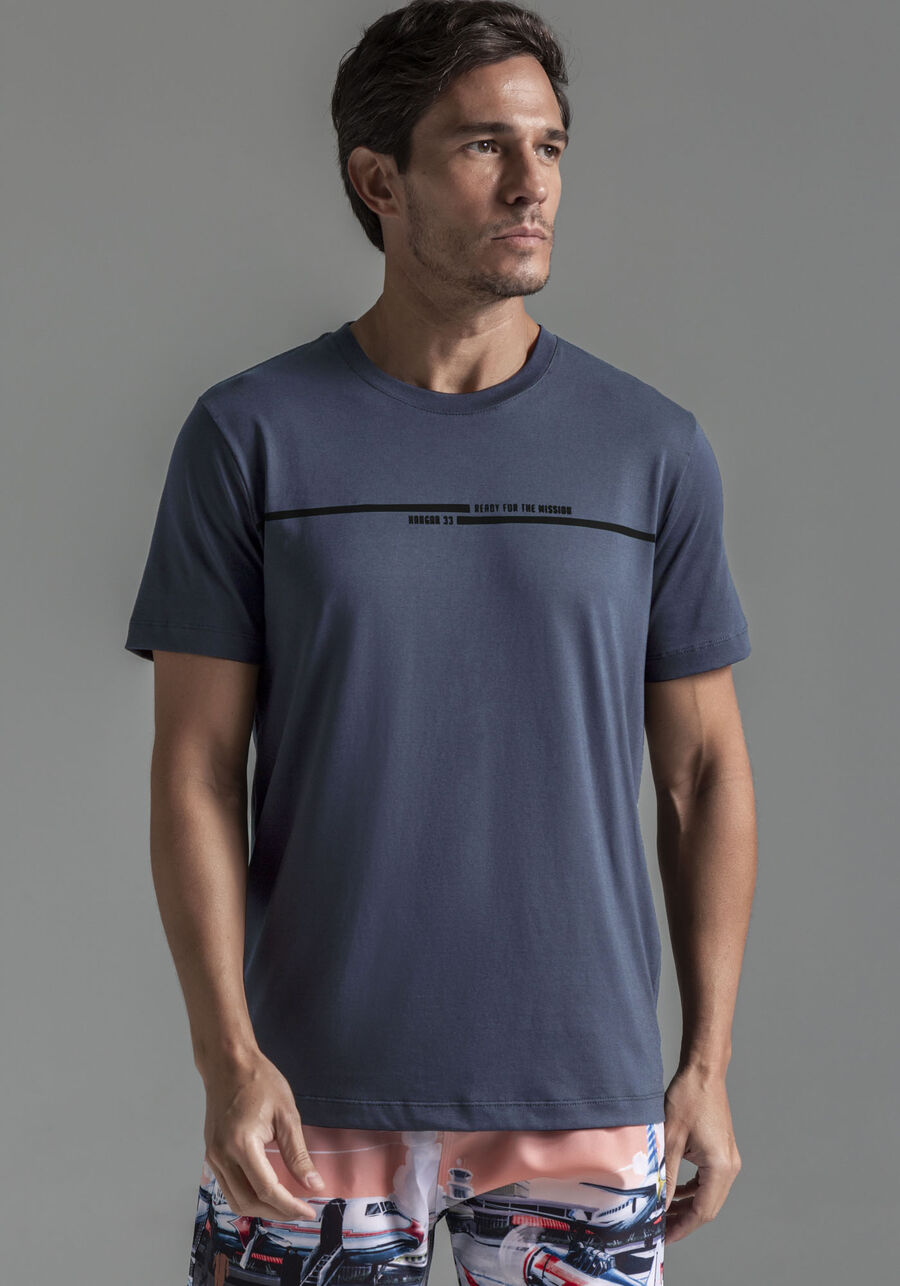Camiseta Masculina em Malha Pima com Estampa, AZUL SEED. Camiseta Masculina em Malha Pima com Estampa, AZUL SEED, large.