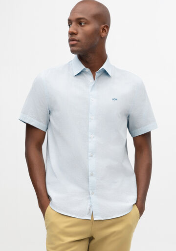 Camisa Masculina Slim Fit com Manga Curta, AZUL EXPRIM. Camisa Masculina Slim Fit com Manga Curta, AZUL EXPRIM, large.