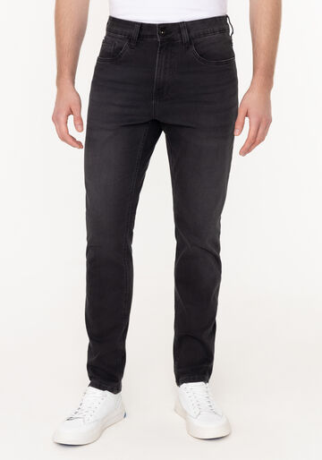 Calça Jeans Preta Estonada Masculina Slim Turbofan, PRETO. Calça Jeans Preta Estonada Masculina Slim Turbofan, PRETO, large.