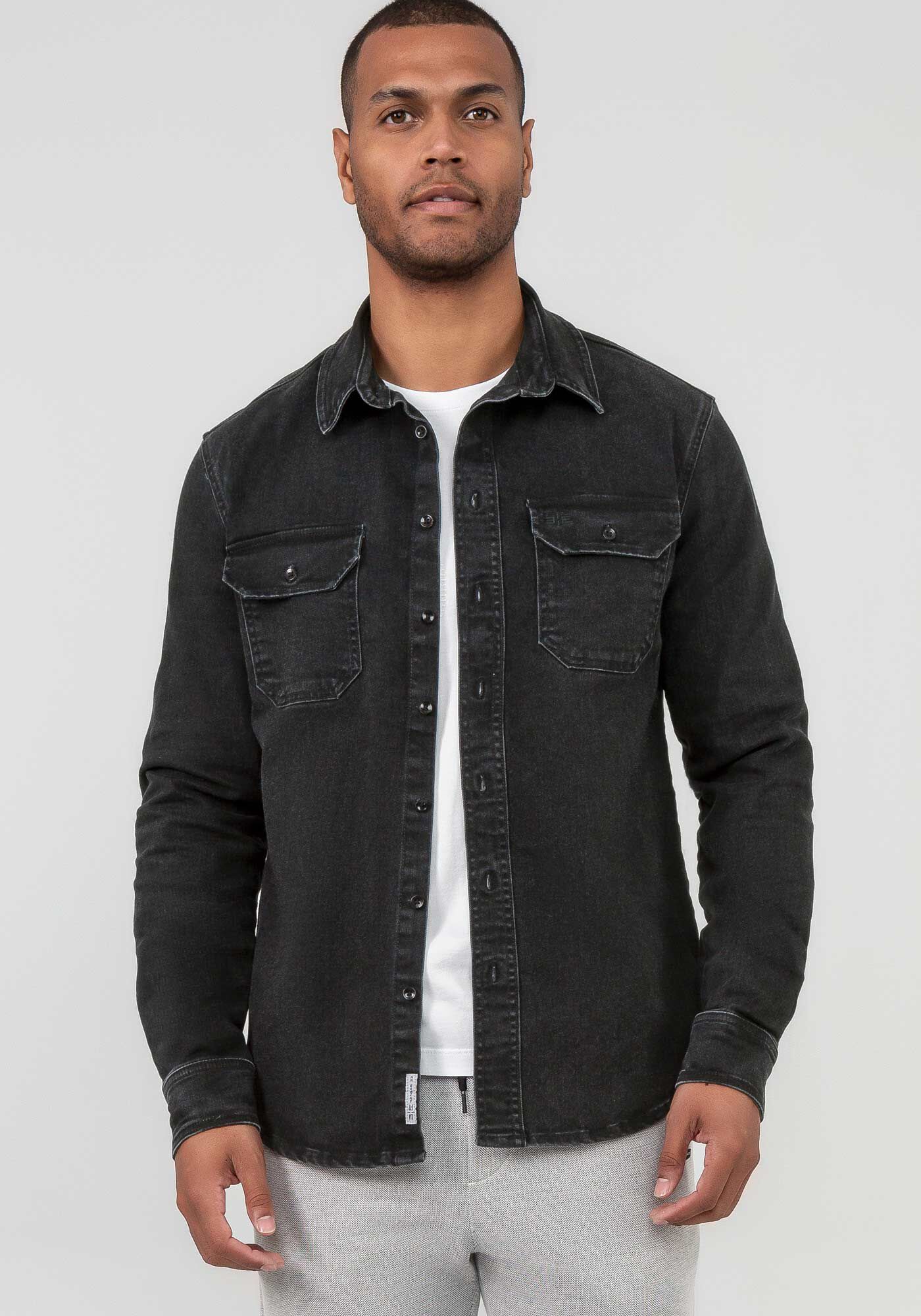 Camisa Jeans Masculina Comfort Preta Estonada Hangar 33