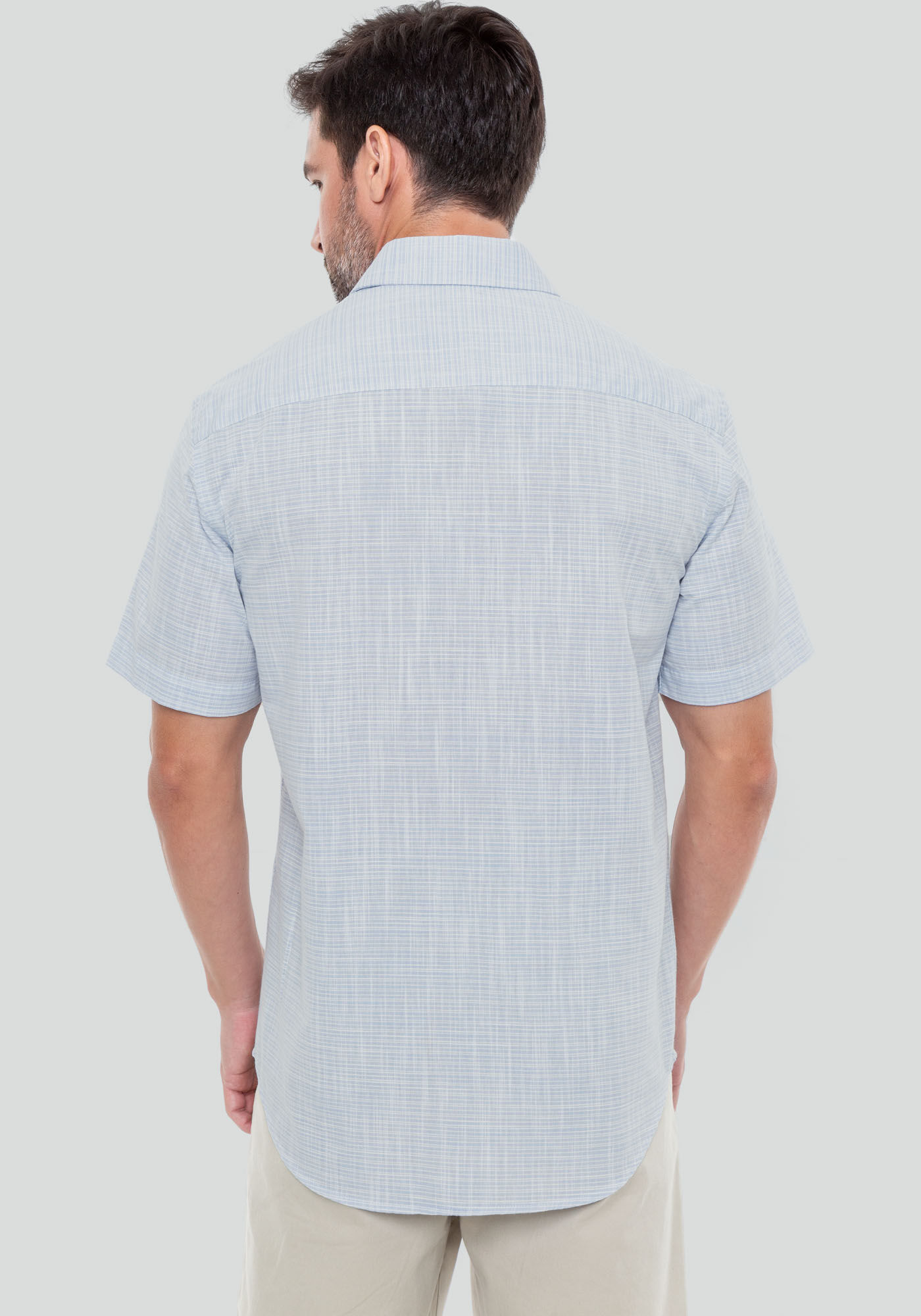 Camisa Manga Curta Masculina Slim Fit, AZUL, large.