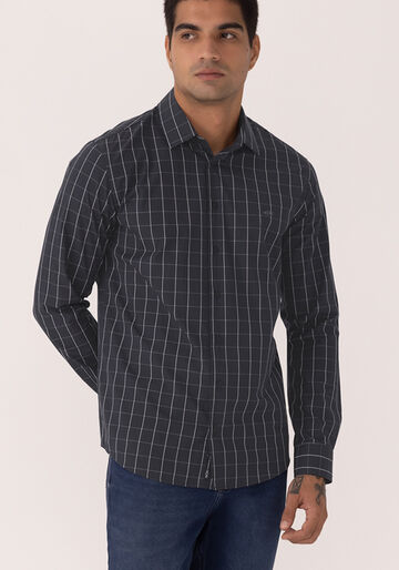 Camisa Slim Fit De Mangas Longas Em Algodão Mercerizado, MARINHO IMPERIO. Camisa Slim Fit De Mangas Longas Em Algodão Mercerizado, MARINHO IMPERIO, large.