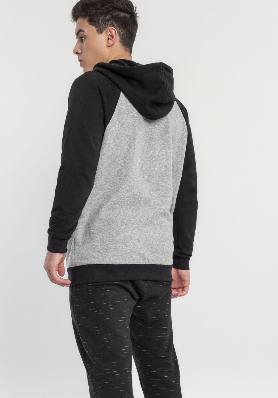 Jaqueta Bicolor Bolso e Capuz, MESCLA MEDIO. Jaqueta Bicolor Bolso e Capuz, MESCLA MEDIO, large.