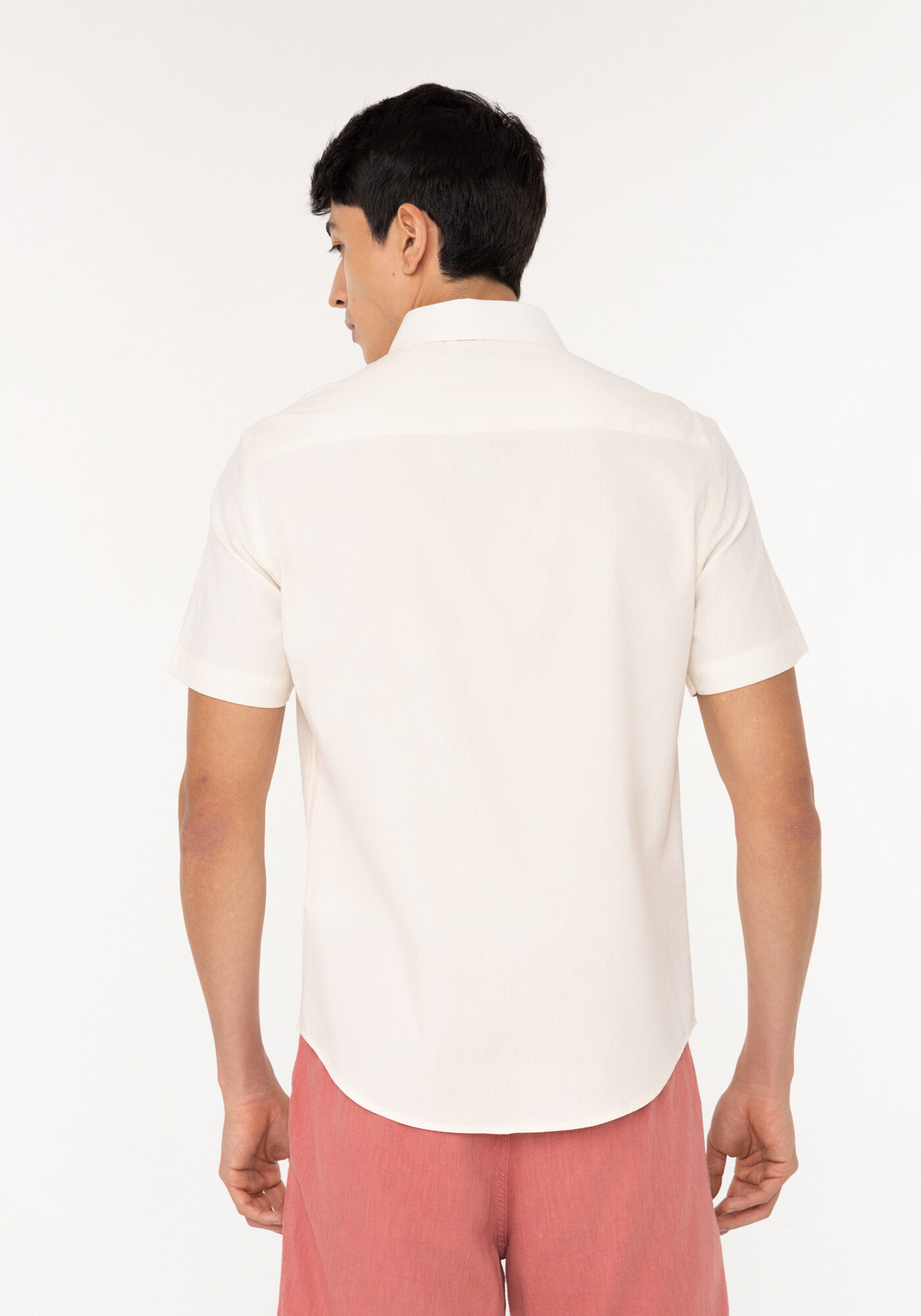 Camisa De Mangas Curtas Com Linho, BRANCO OFF WHITE, large.