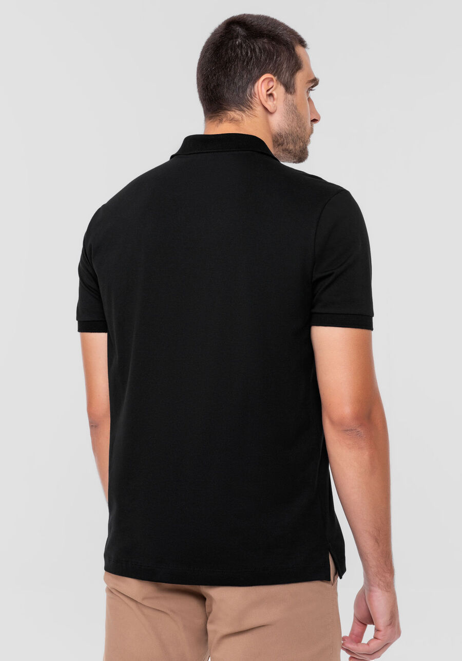 Camisa Polo De Mangas Curtas Em Algodão Pima, PRETO REATIVO. Camisa Polo De Mangas Curtas Em Algodão Pima, PRETO REATIVO, large.