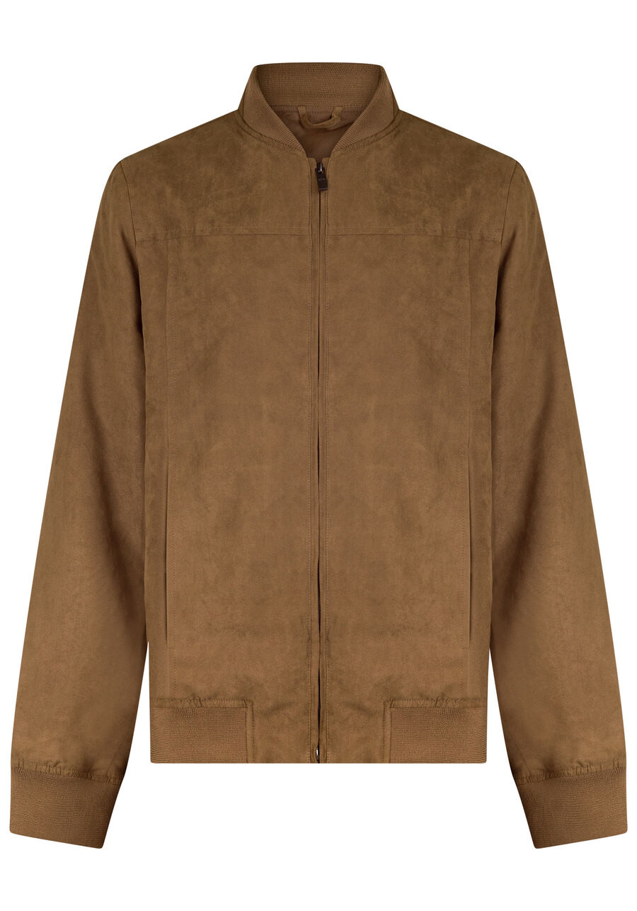 Jaqueta Bomber Masculina Com Punho E Zíper Em Suede, MARROM TILE. Jaqueta Bomber Masculina Com Punho E Zíper Em Suede, MARROM TILE, large.