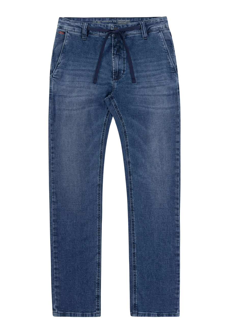 Calça Jeans Skinny Lavagem Escura com Cadarço, JEANS, large.