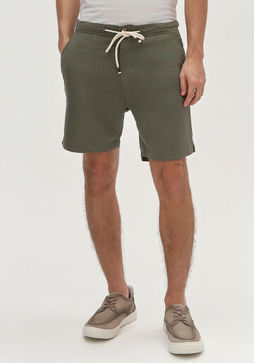 Shorts Jogging Com Cadarço Em Tecido Com Linho, VERDE HEIR. Shorts Jogging Com Cadarço Em Tecido Com Linho, VERDE HEIR, large.