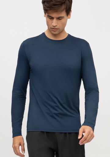 Camiseta Masculina Manga Longa em Malha Tech Skin, AZUL. Camiseta Masculina Manga Longa em Malha Tech Skin, AZUL, large.