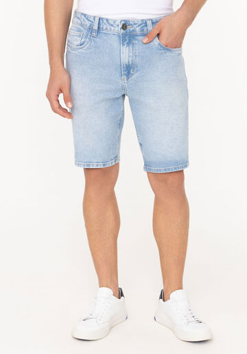 Bermuda Jeans Reta Radial Com Elastano E Bolsos, JEANS. Bermuda Jeans Reta Radial Com Elastano E Bolsos, JEANS, large.