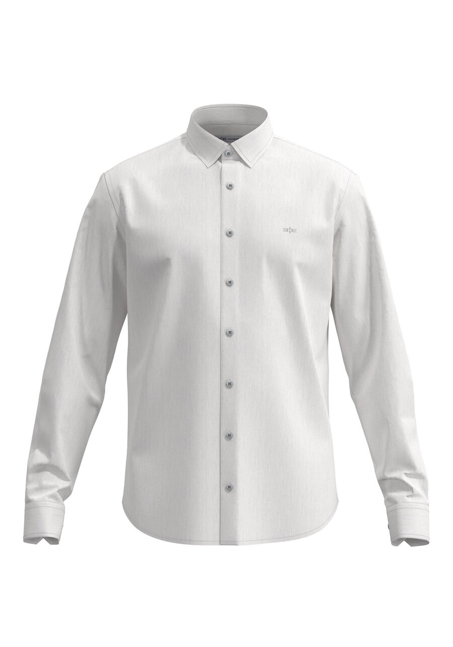 Camisa De Mangas Longas Slim Fit Com Linho, BRANCO. Camisa De Mangas Longas Slim Fit Com Linho, BRANCO, large.