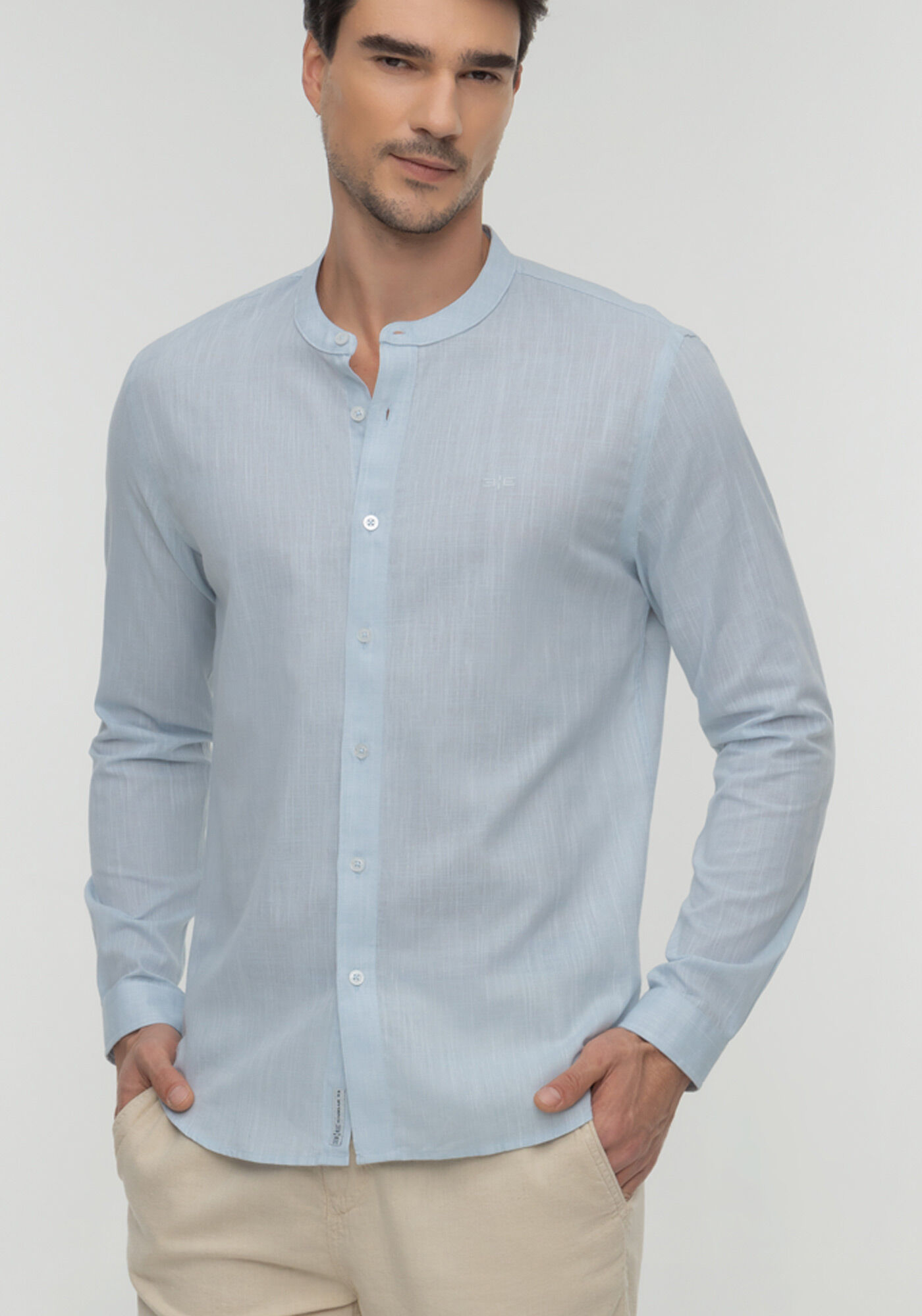 Camisa Slim Fit Com Gola Padre E Mangas Longas, AZUL BORA BORA, large.