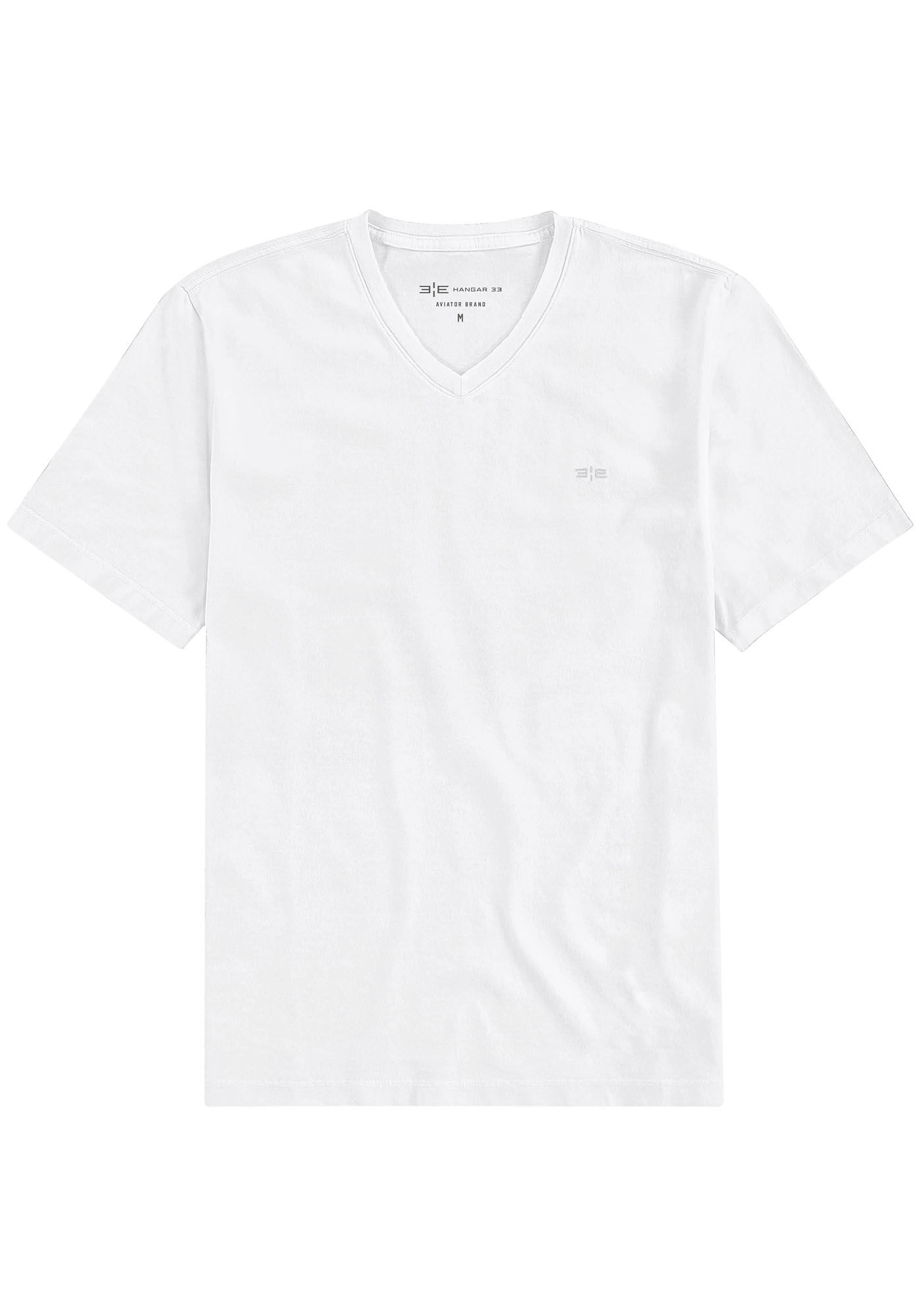 Camiseta Masculina em Malha com Decote V, BRANCO, large.