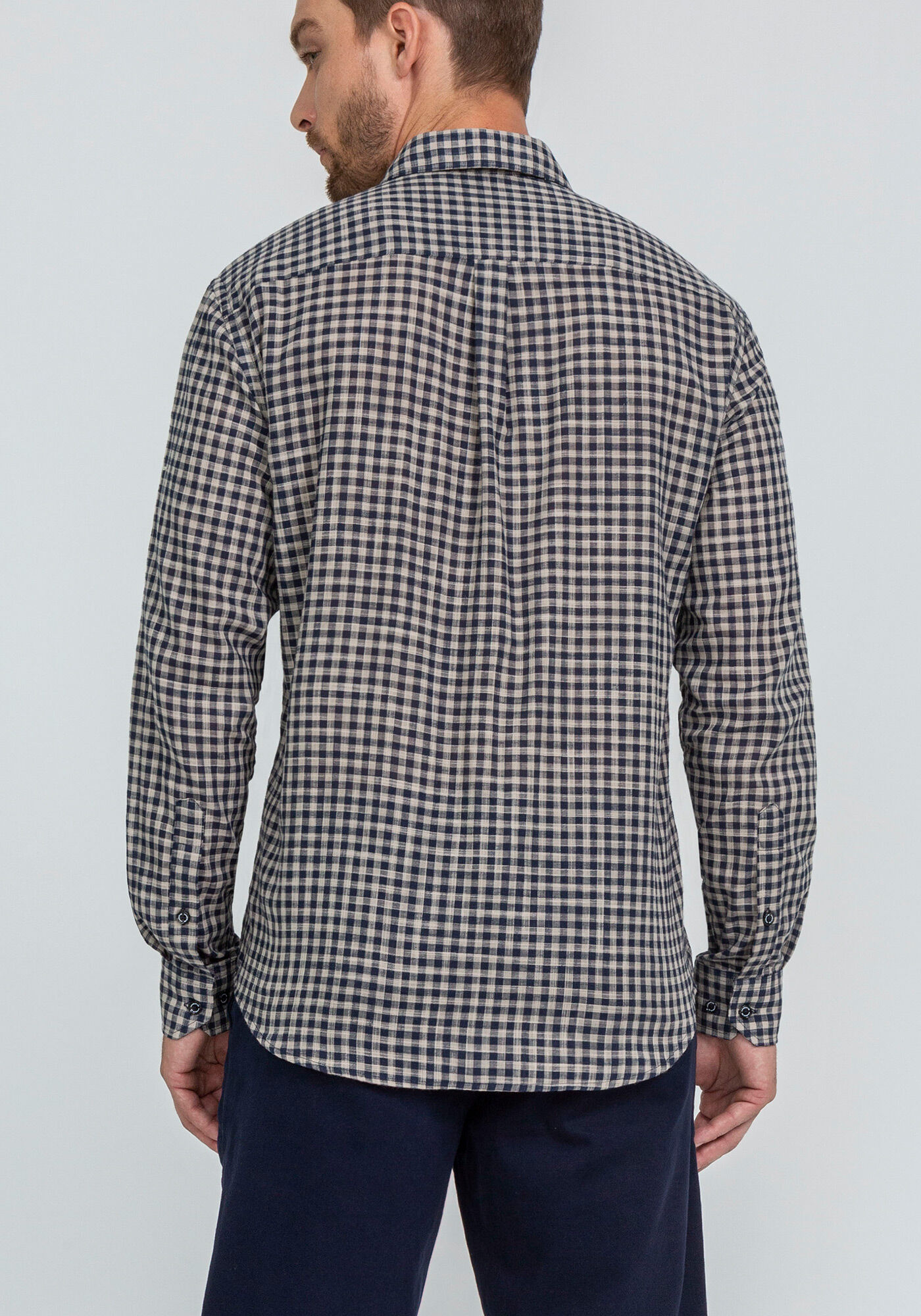 Camisa Xadrez Comfort Tecido Flam&ecirc;, BEGE RUSSET, large.