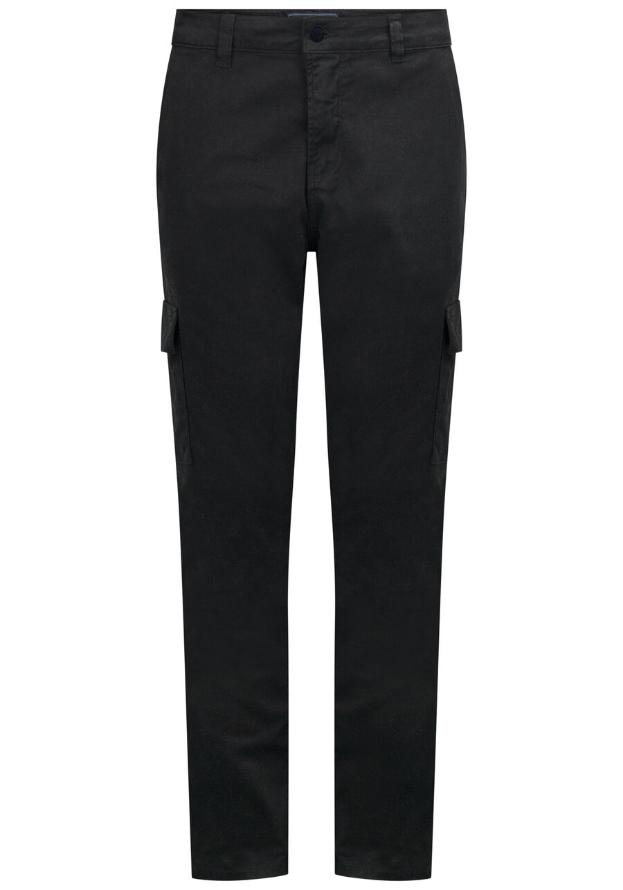 Calça Jogging Com Bolso Cargo Em Sarja Denim Malha, PRETO. Calça Jogging Com Bolso Cargo Em Sarja Denim Malha, PRETO, large.