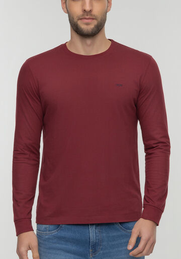Camiseta Básica De Manga Longa Em Malha De Algodão, BORDO BURN RED. Camiseta Básica De Manga Longa Em Malha De Algodão, BORDO BURN RED, large.