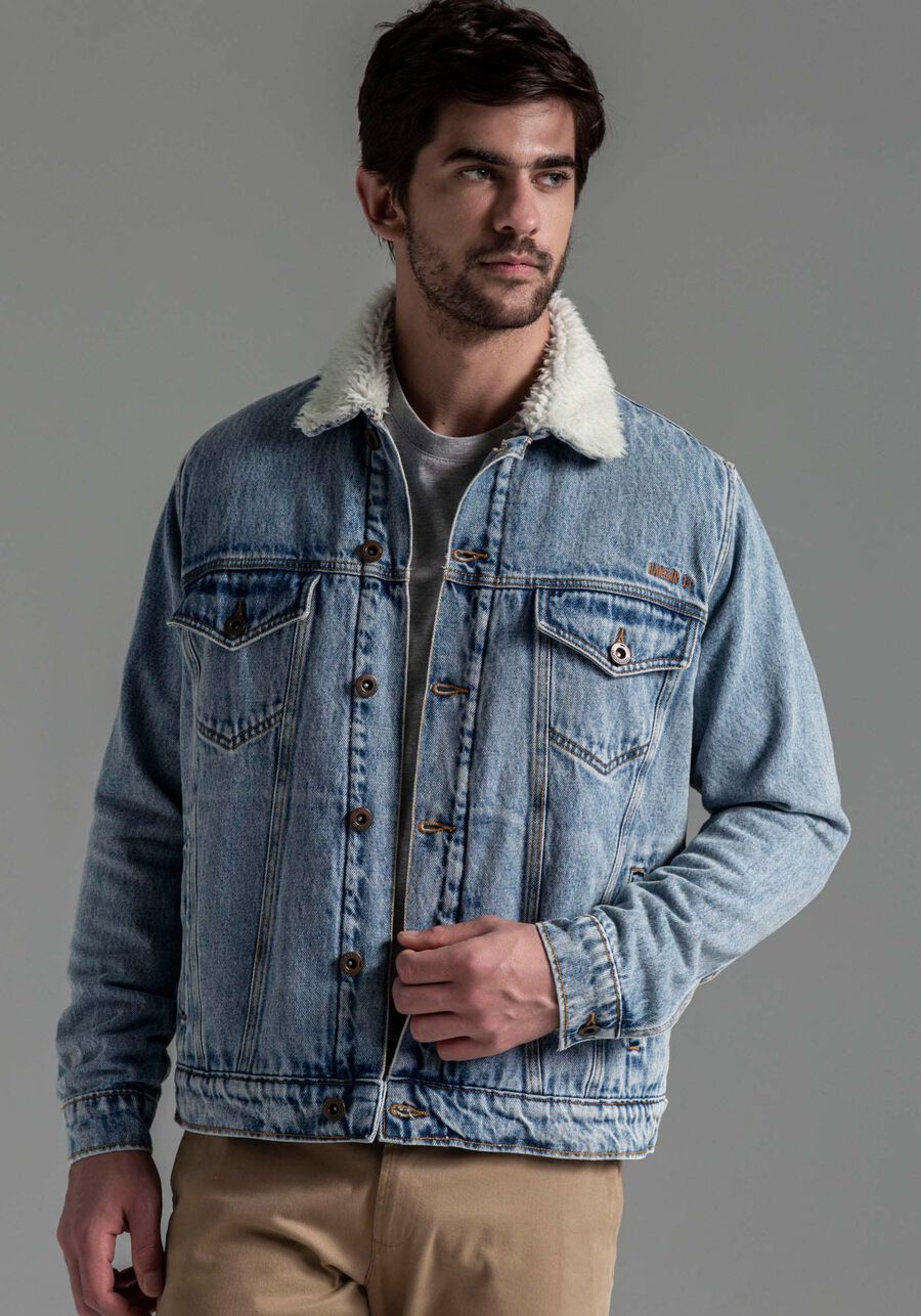 Jaqueta Jeans Masculina com Forro Pelo, JEANS. Jaqueta Jeans Masculina com Forro Pelo, JEANS, large.