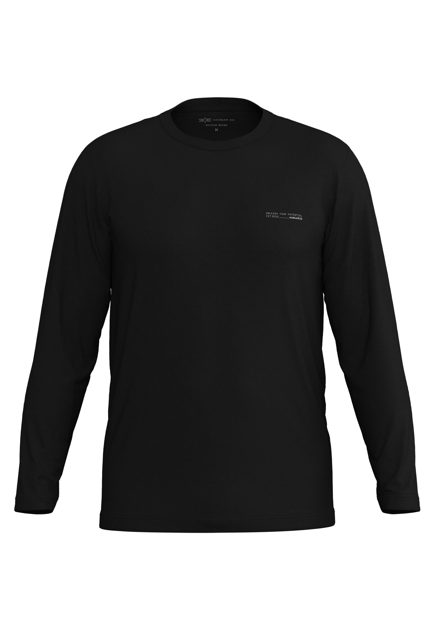 Camiseta De Mangas Longas Com Gola Redonda Em Malha Modal, PRETO, large.