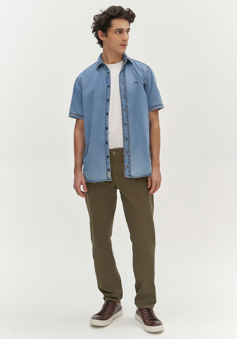 Cal&ccedil;a Slim Turbofan Em Sarja Com Elastano, VERDE GUS, large.