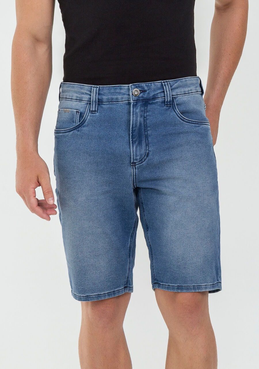 Bermuda Jeans com Elastano Reta, JEANS, large.